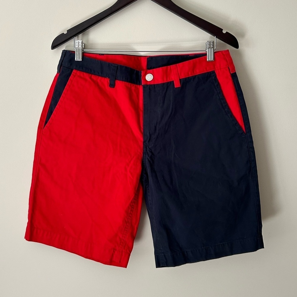 Bonobos Red and Blue Colorblock Chino Shorts Size 32